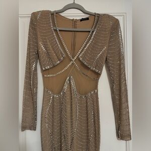 Banjul Tan and Silver Long Sleeve Dress